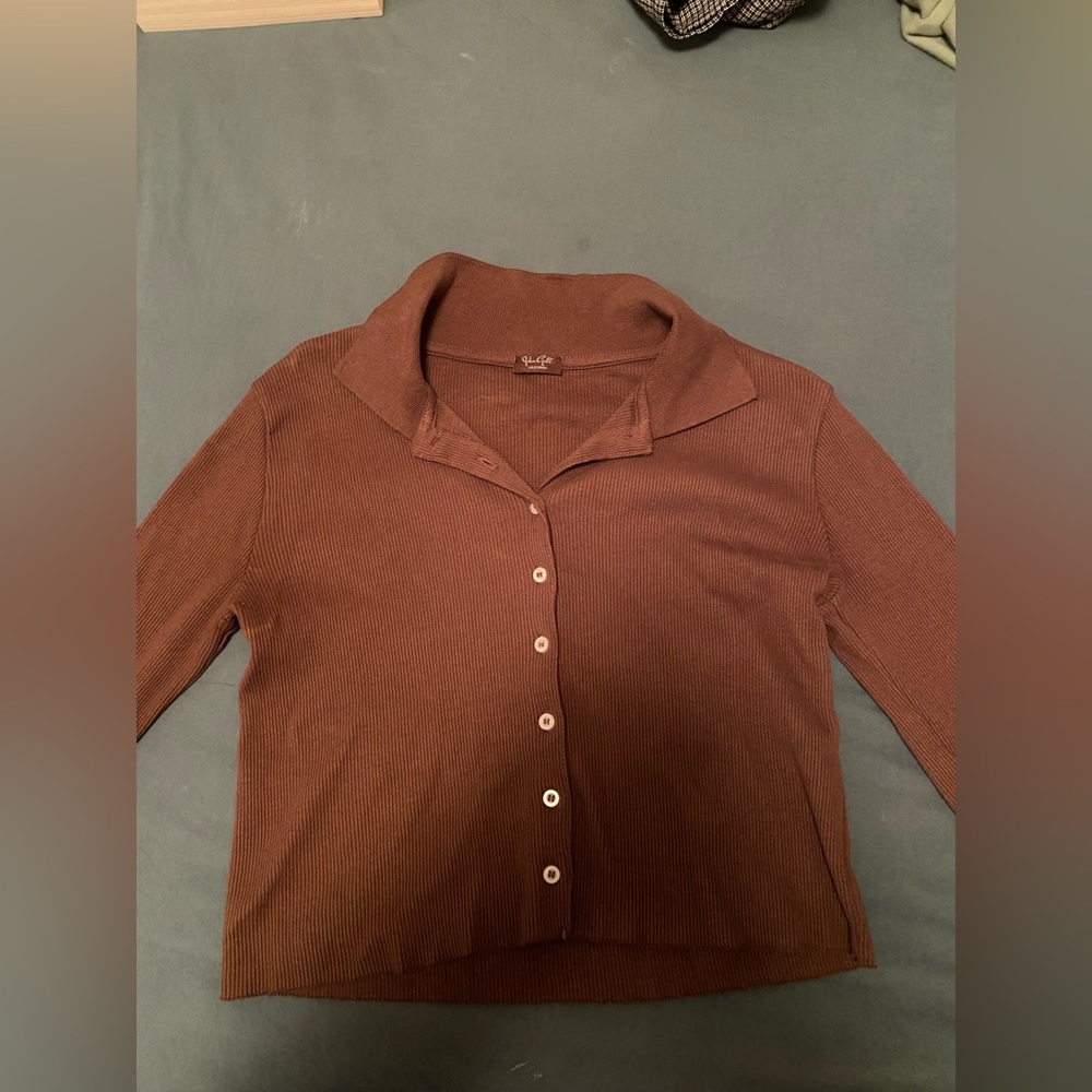 Brandy Melville Long Sleeve Brown Button Up